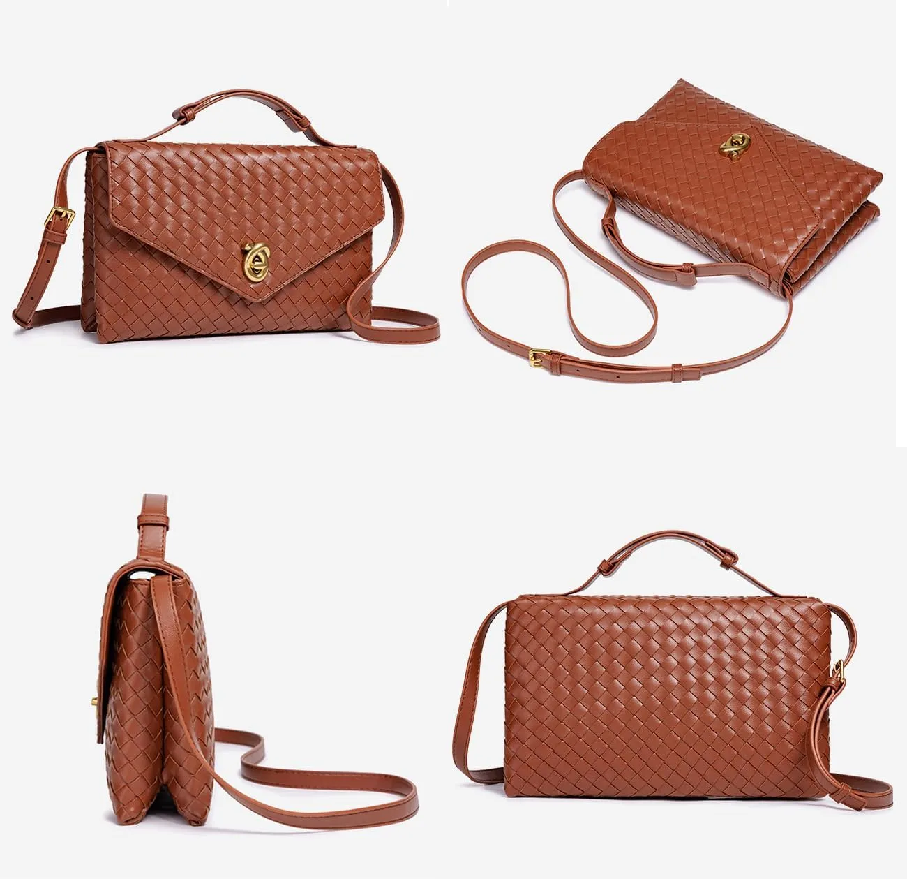 PU Leather Woven Crossbody Purses Women Crescent Hobo Bags Satchel Shoulder Bag Knotlock Messenger Envelope Handbag 2025