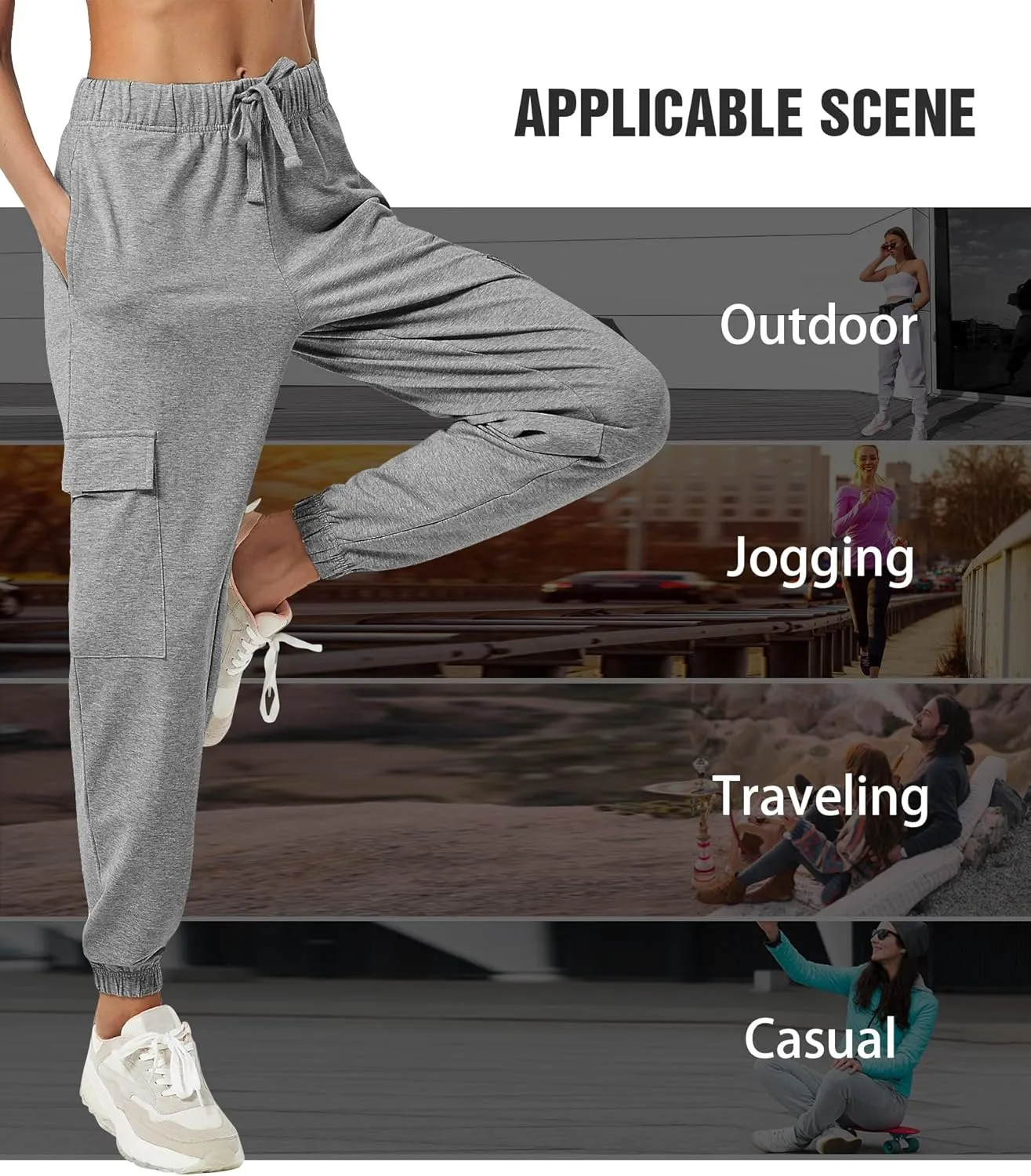 PULI Women's Loose Cargo Sweatpants Pockets Sporty Gym Athletic Fit Jogger Pants Yoga Lounge Trousers