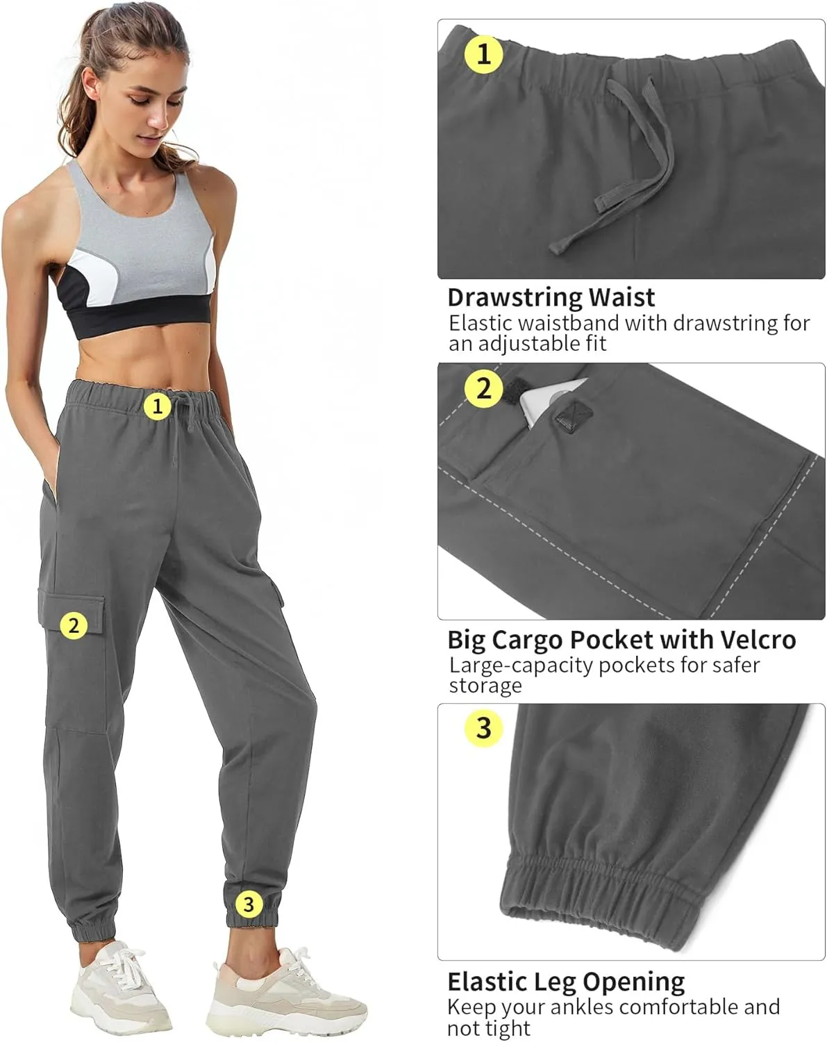 PULI Women's Loose Cargo Sweatpants Pockets Sporty Gym Athletic Fit Jogger Pants Yoga Lounge Trousers