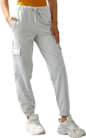 PULI Women's Loose Cargo Sweatpants Pockets Sporty Gym Athletic Fit Jogger Pants Yoga Lounge Trousers