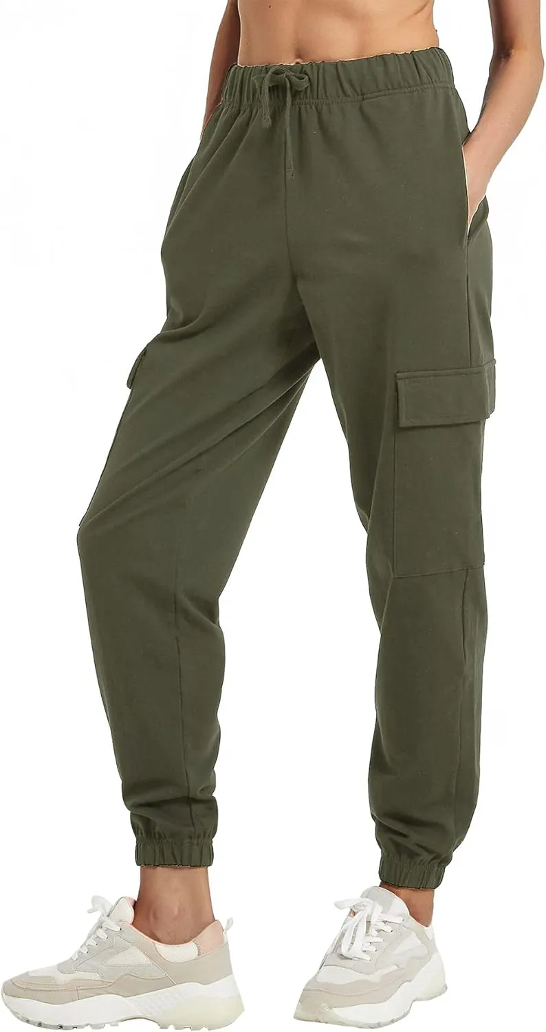 PULI Women's Loose Cargo Sweatpants Pockets Sporty Gym Athletic Fit Jogger Pants Yoga Lounge Trousers