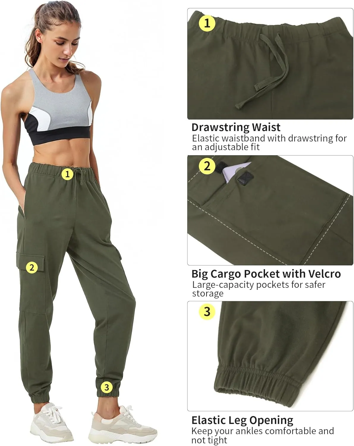 PULI Women's Loose Cargo Sweatpants Pockets Sporty Gym Athletic Fit Jogger Pants Yoga Lounge Trousers