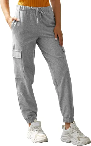 PULI Women's Loose Cargo Sweatpants Pockets Sporty Gym Athletic Fit Jogger Pants Yoga Lounge Trousers