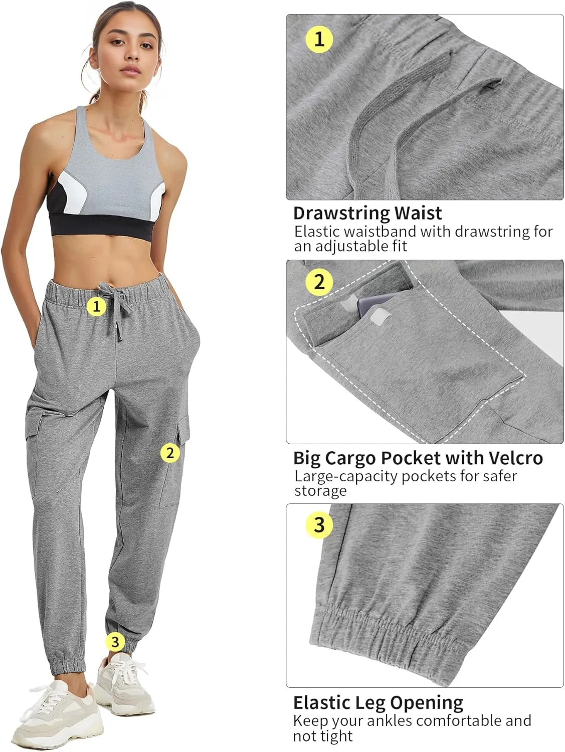 PULI Women's Loose Cargo Sweatpants Pockets Sporty Gym Athletic Fit Jogger Pants Yoga Lounge Trousers
