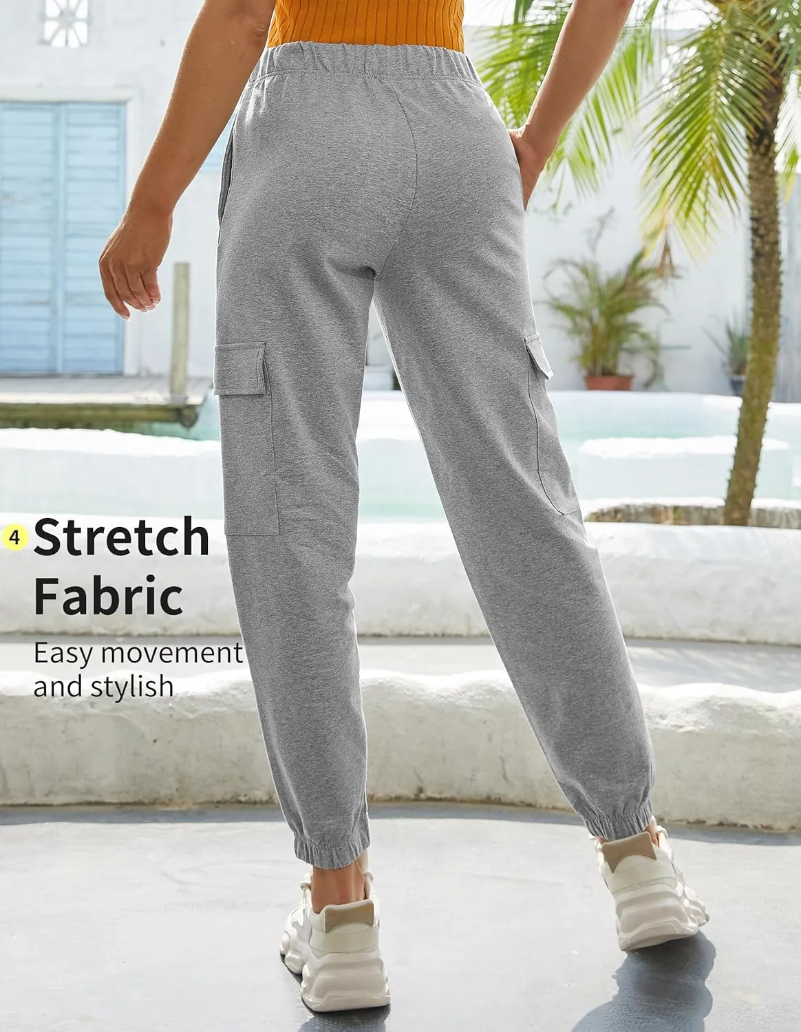 PULI Women's Loose Cargo Sweatpants Pockets Sporty Gym Athletic Fit Jogger Pants Yoga Lounge Trousers