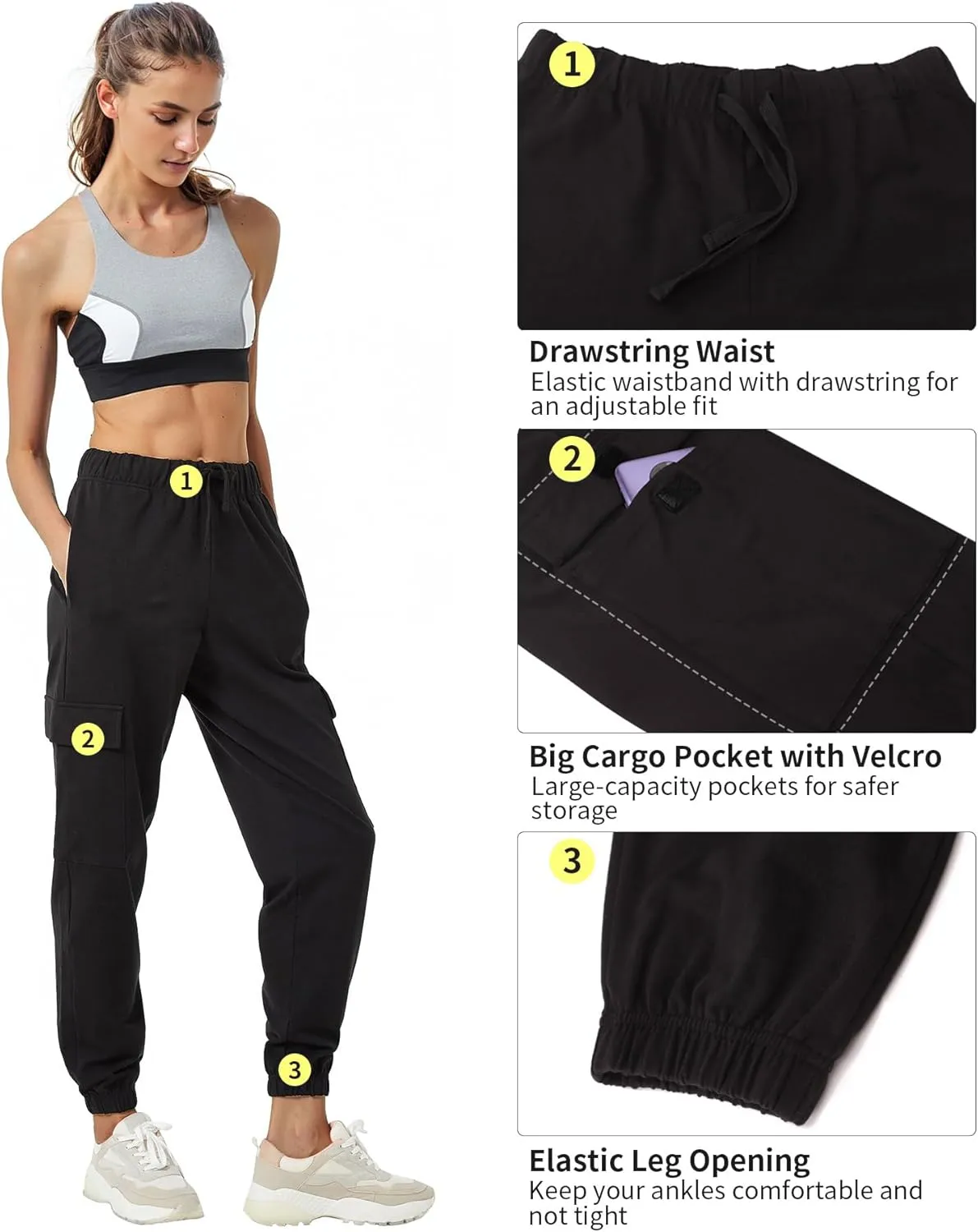 PULI Women's Loose Cargo Sweatpants Pockets Sporty Gym Athletic Fit Jogger Pants Yoga Lounge Trousers