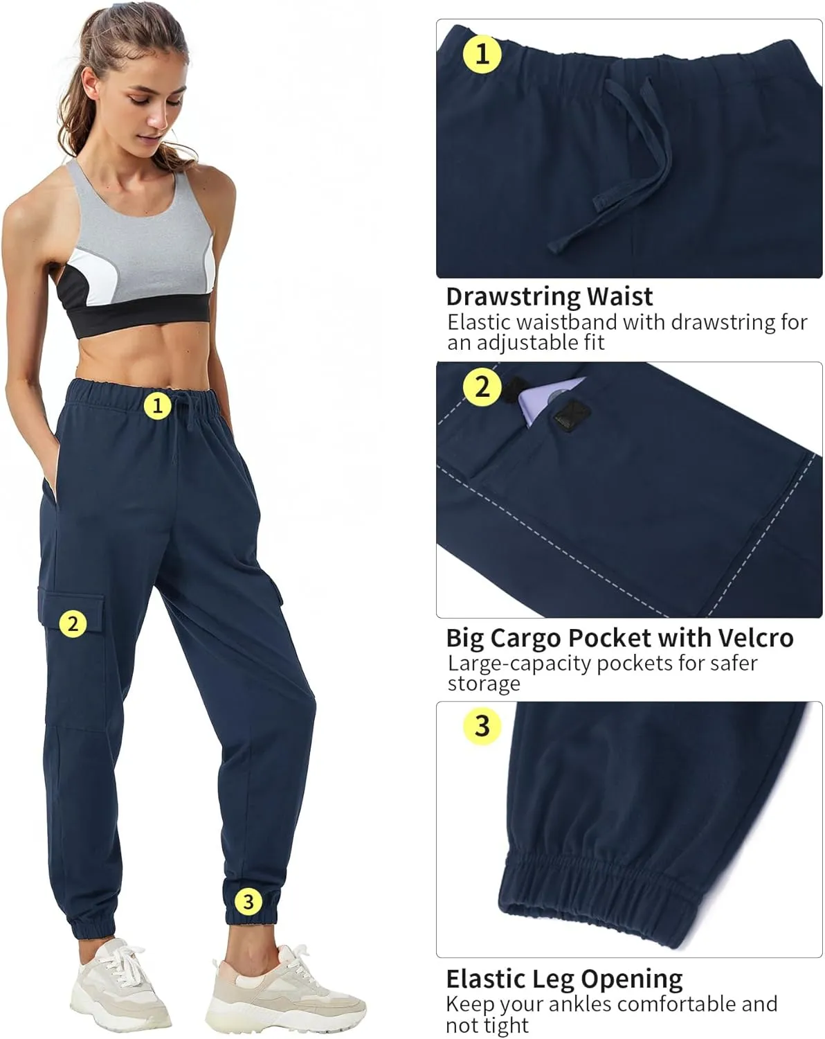 PULI Women's Loose Cargo Sweatpants Pockets Sporty Gym Athletic Fit Jogger Pants Yoga Lounge Trousers