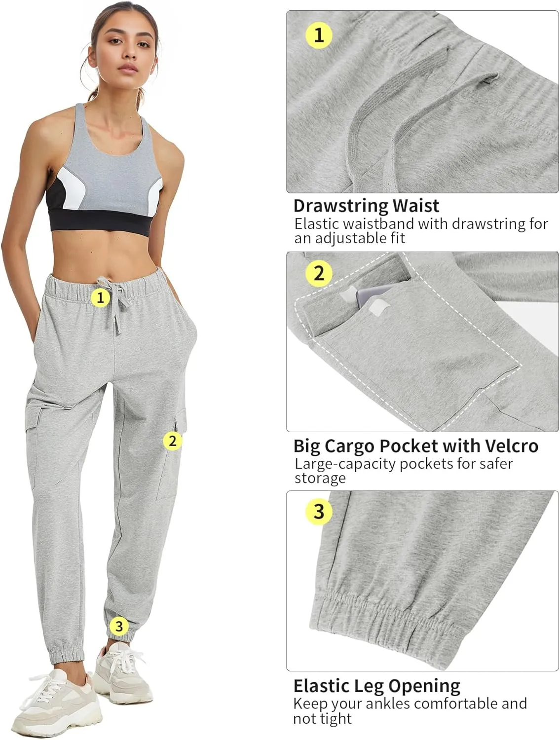 PULI Women's Loose Cargo Sweatpants Pockets Sporty Gym Athletic Fit Jogger Pants Yoga Lounge Trousers