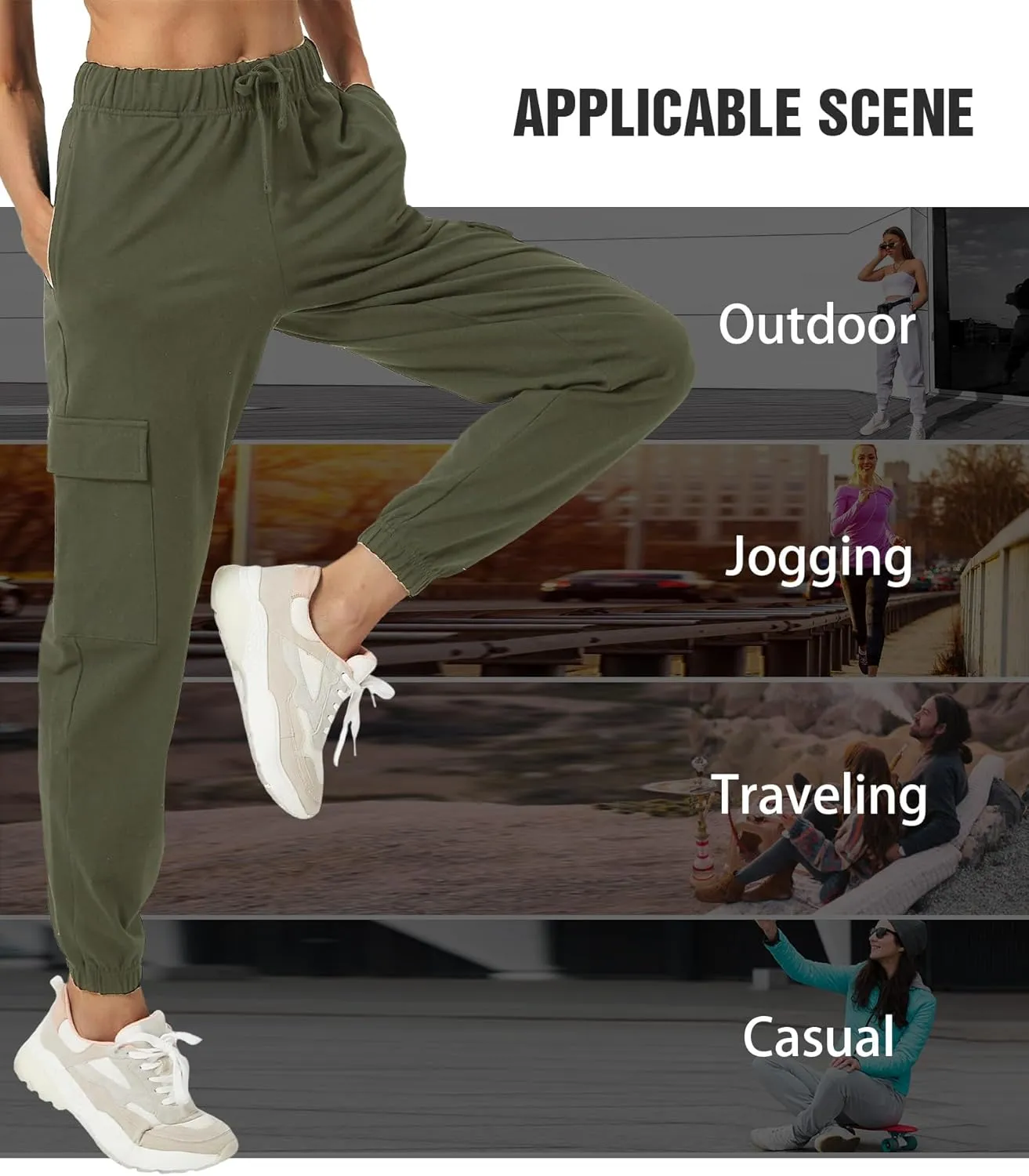 PULI Women's Loose Cargo Sweatpants Pockets Sporty Gym Athletic Fit Jogger Pants Yoga Lounge Trousers