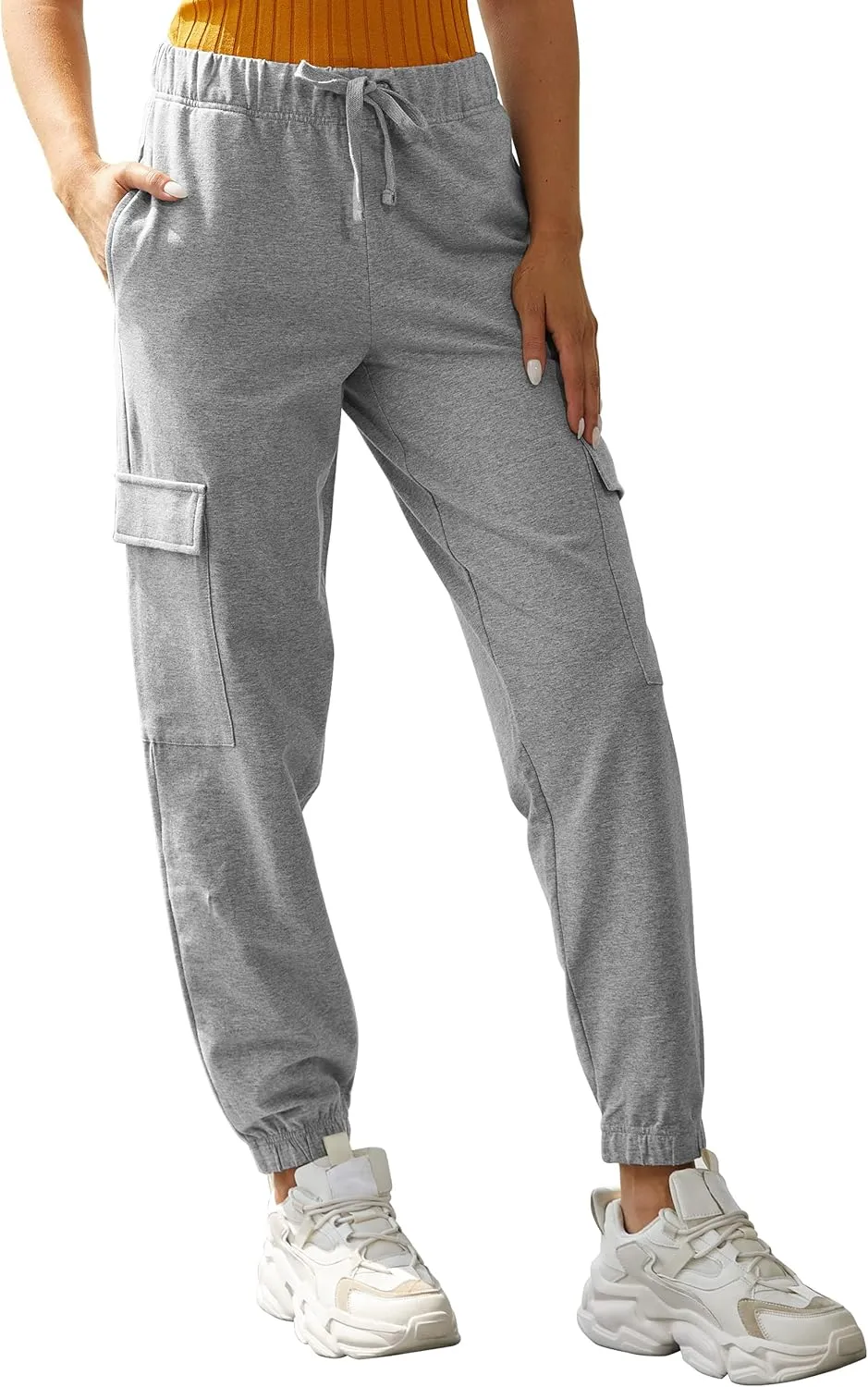 PULI Women's Loose Cargo Sweatpants Pockets Sporty Gym Athletic Fit Jogger Pants Yoga Lounge Trousers