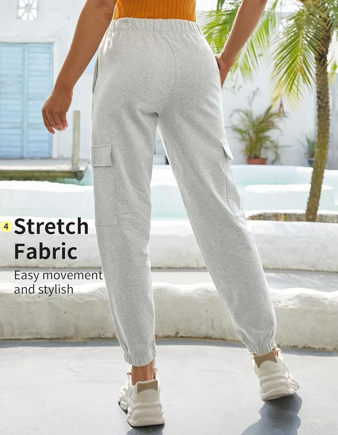 PULI Women's Loose Cargo Sweatpants Pockets Sporty Gym Athletic Fit Jogger Pants Yoga Lounge Trousers