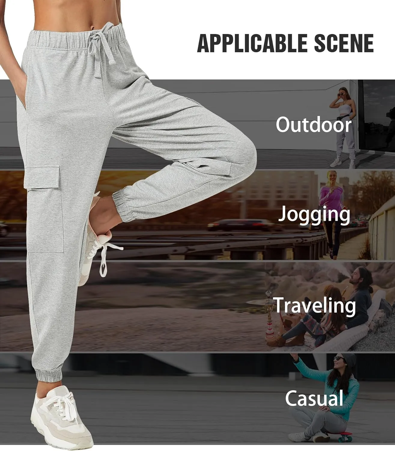 PULI Women's Loose Cargo Sweatpants Pockets Sporty Gym Athletic Fit Jogger Pants Yoga Lounge Trousers