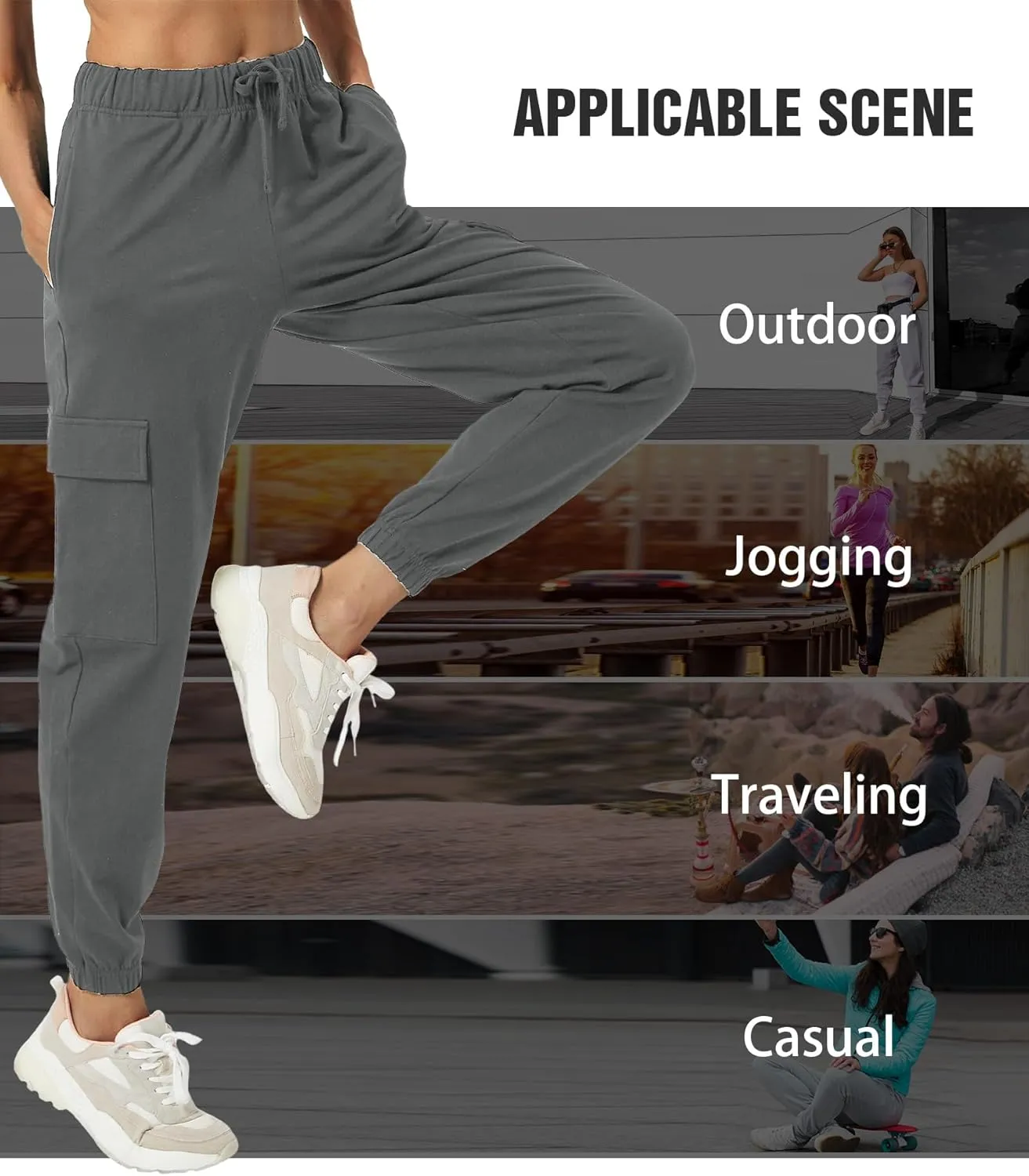 PULI Women's Loose Cargo Sweatpants Pockets Sporty Gym Athletic Fit Jogger Pants Yoga Lounge Trousers