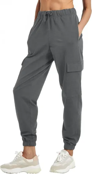 PULI Women's Loose Cargo Sweatpants Pockets Sporty Gym Athletic Fit Jogger Pants Yoga Lounge Trousers