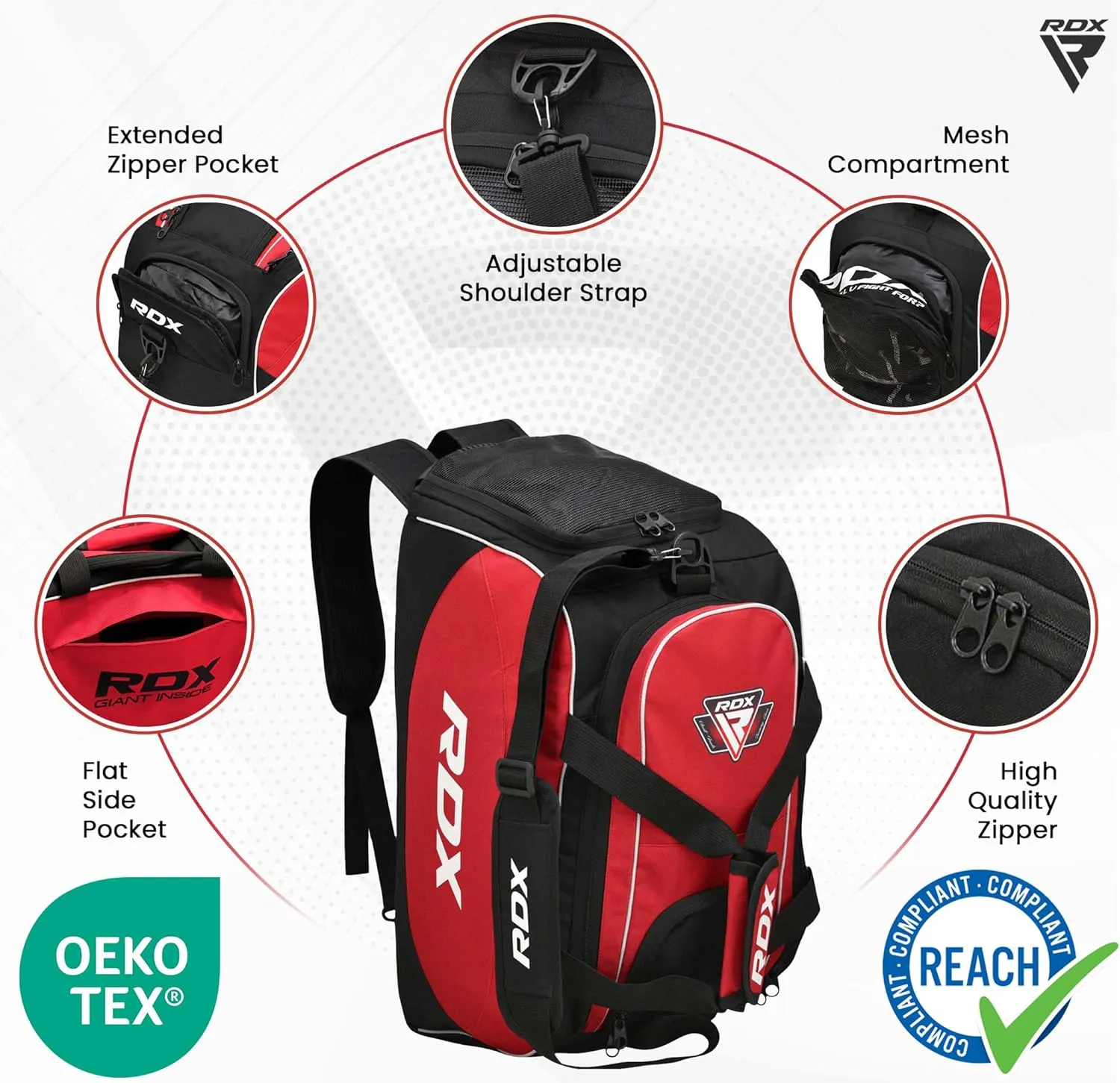 RDX Kit Bag Gym Duffle Sports Holdall Gear MMA Fitness Exercise Equipment Backpack Hiking Luggage Shoulder Sportswear Lightweight Rucksack Handles Running Zipper Travel Carry on