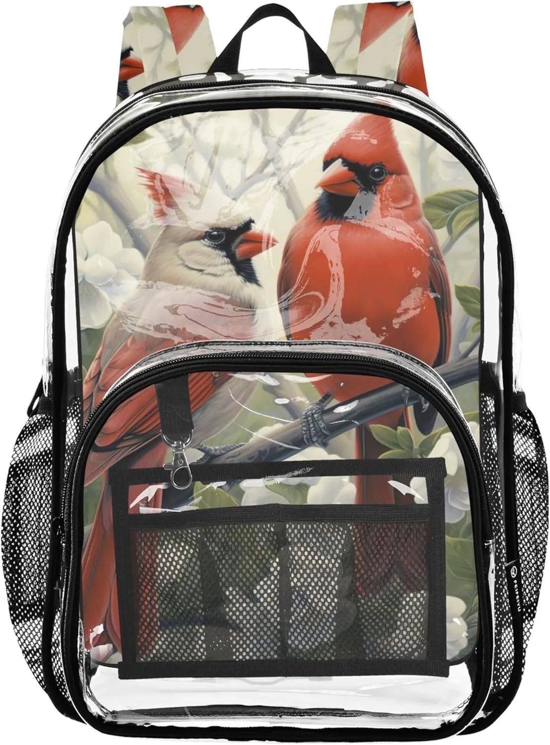 Red Bird Flower Clear Backpack for Women Kids Backpack for Girls Plastic See through Bookbag