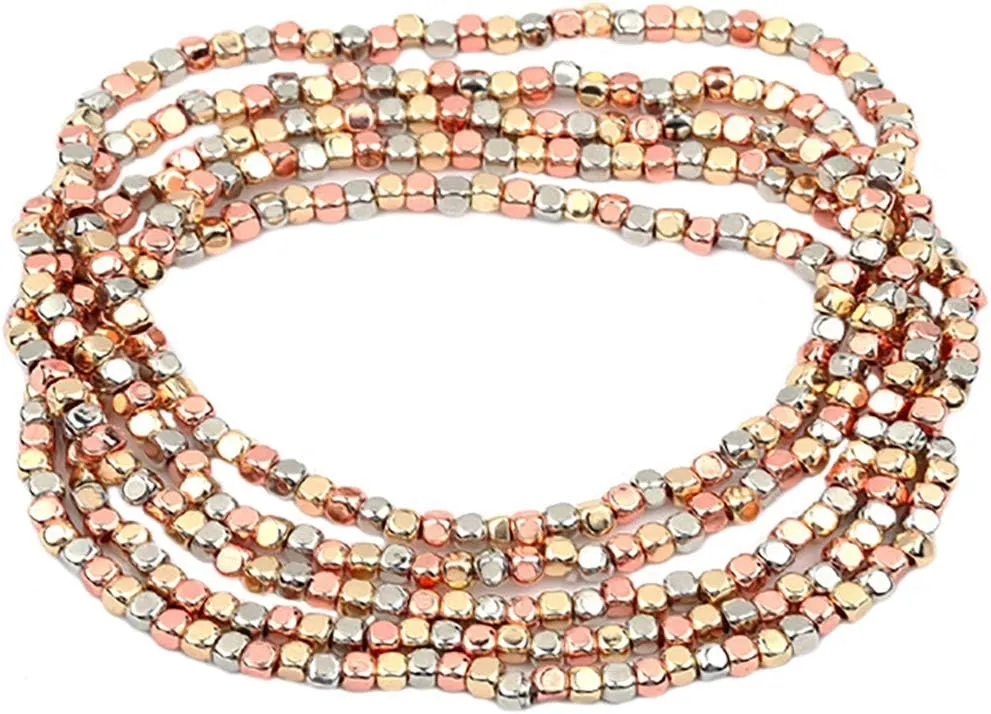 Rosemarie Collections Women's Chic Set Of 5 Seed Bead Nugget Stretch Bracelet, 6.75"