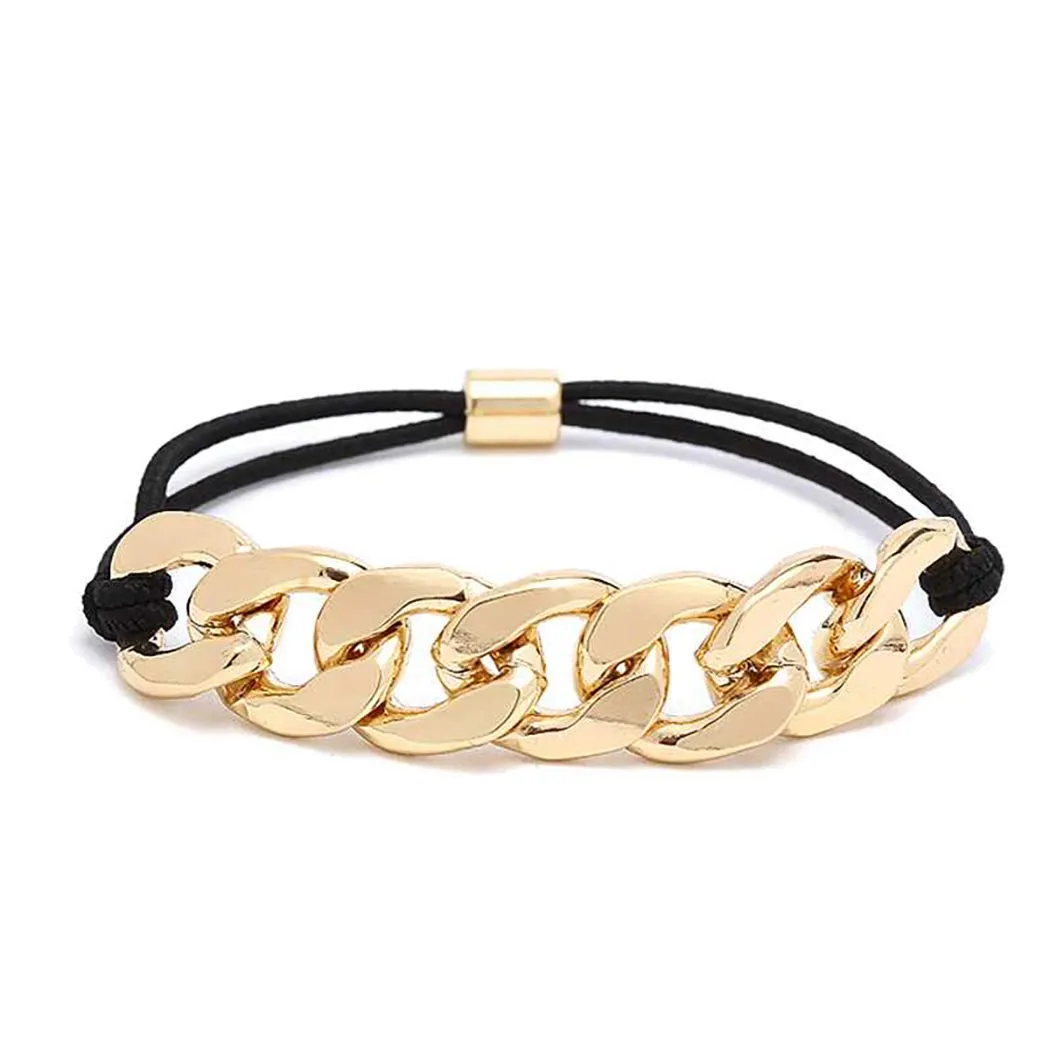 Rosemarie Collections Women's Versatile Hair Wrap Tie With Gold Tone Chunky Curb Chain Link Detail Stretch Bracelet