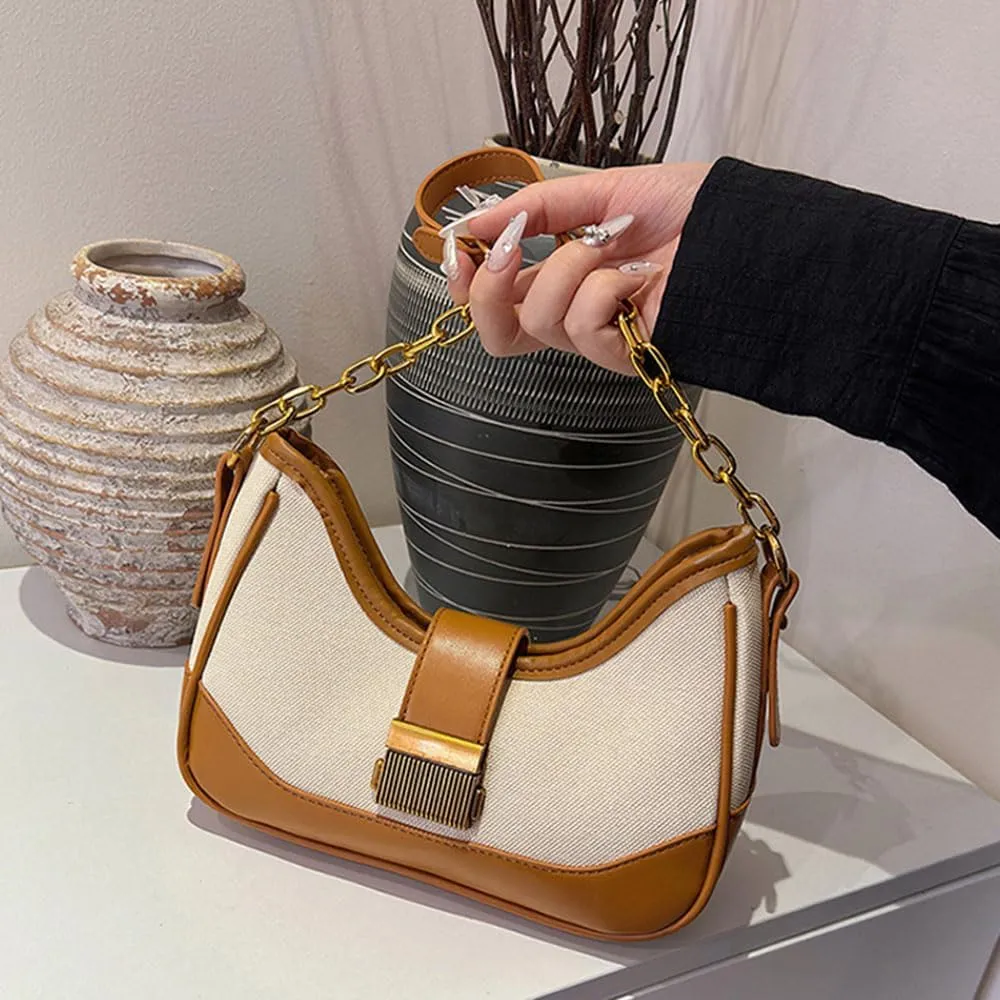 RTGGSEL Women's Contrast Color Plaid Striped Saddle Crossbody Shoulder Underarm Satchel Handbag Tote Clutch Purse Hobo Bag