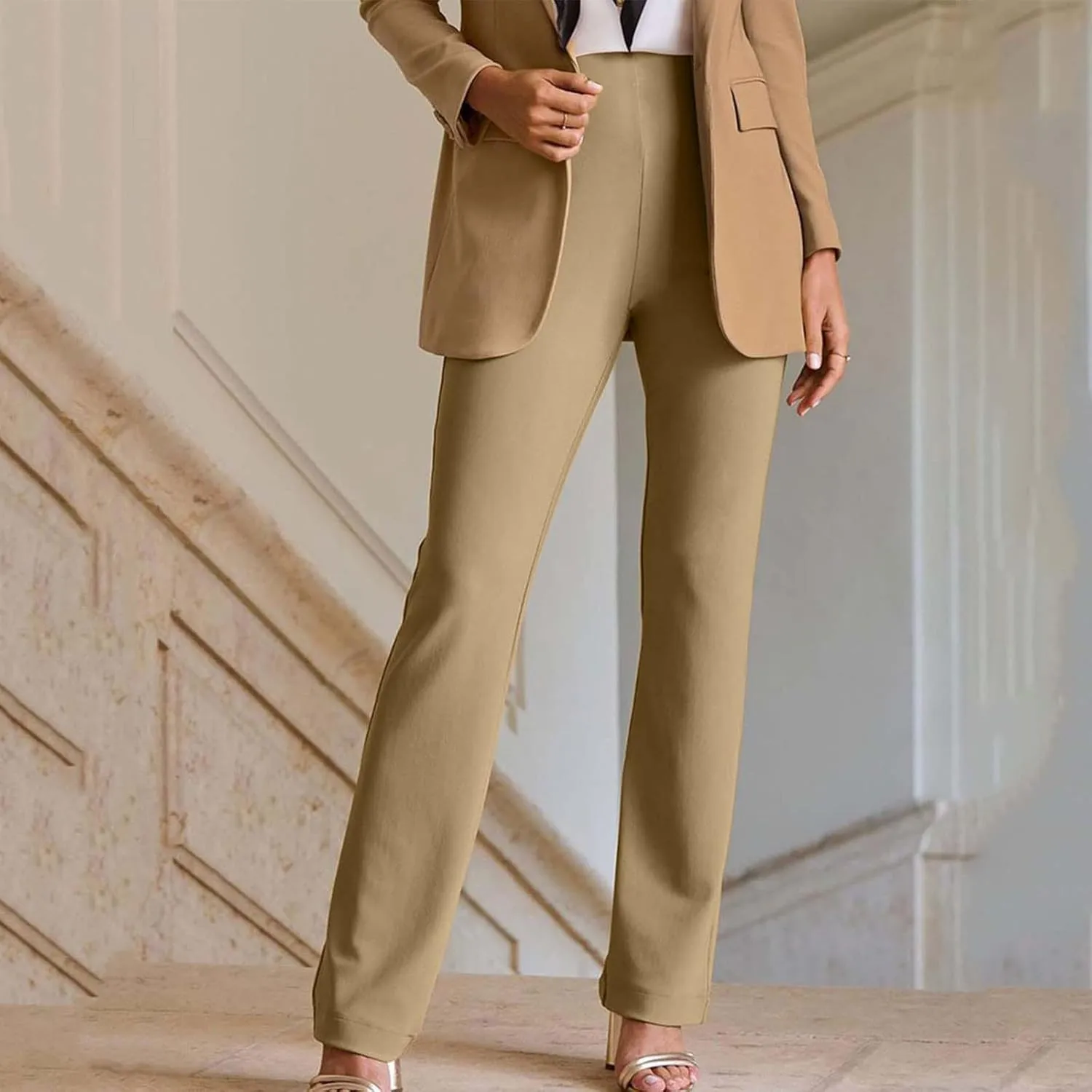 Ruziyoog Flare Leggings for Women Casual High Waist Bootcut Pants Business Casual Work Pants Trousers Pull On Office Slacks