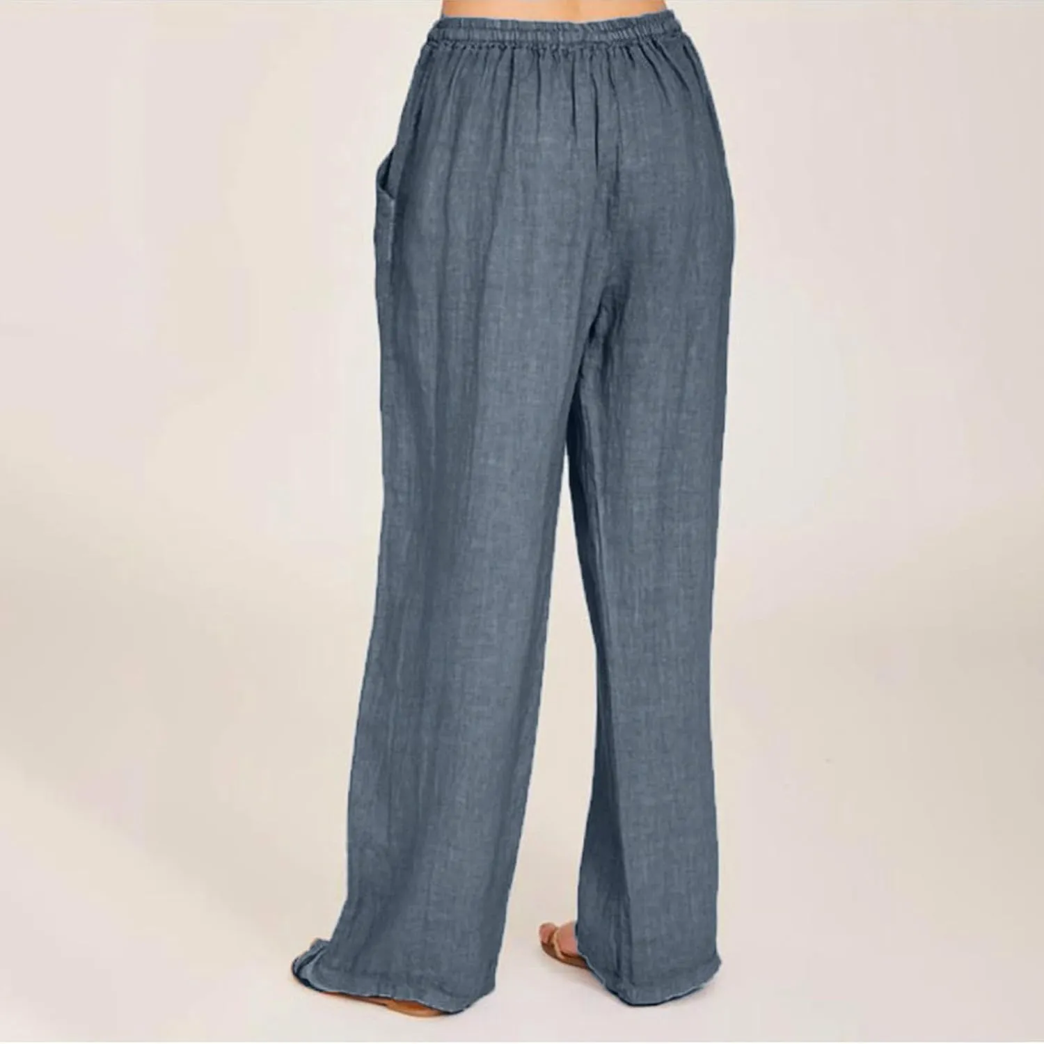 Rvidbe Linen Pants Women Summer Wide Leg Casual Loose Drawstring Pants Lounge High Waist Palazzo Pants Trousers with Pockets