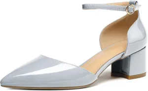 SAMMITOP Women's Pointed Toe Pumps D'Orsay Sandals Ankle Strap Buckle Chunky Block Heel Dress Shoes