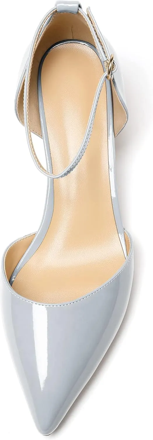 SAMMITOP Women's Pointed Toe Pumps D'Orsay Sandals Ankle Strap Buckle Chunky Block Heel Dress Shoes