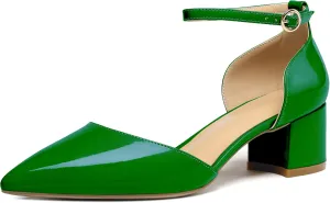 SAMMITOP Women's Pointed Toe Pumps D'Orsay Sandals Ankle Strap Buckle Chunky Block Heel Dress Shoes