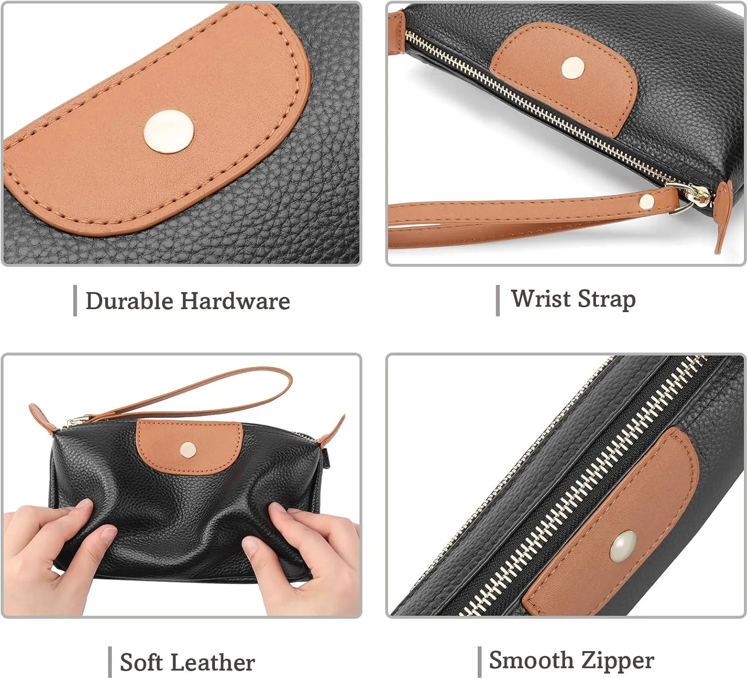 SENDEFN Leather Wristlet for Womens Wallet RFID Blocking Double Zip Cell Phone Clutch Purse