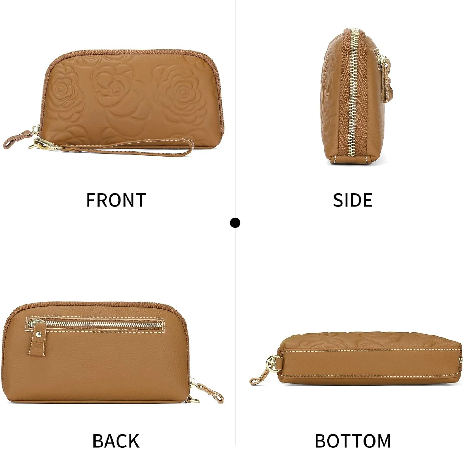 SENDEFN Leather Wristlet for Womens Wallet RFID Blocking Double Zip Cell Phone Clutch Purse