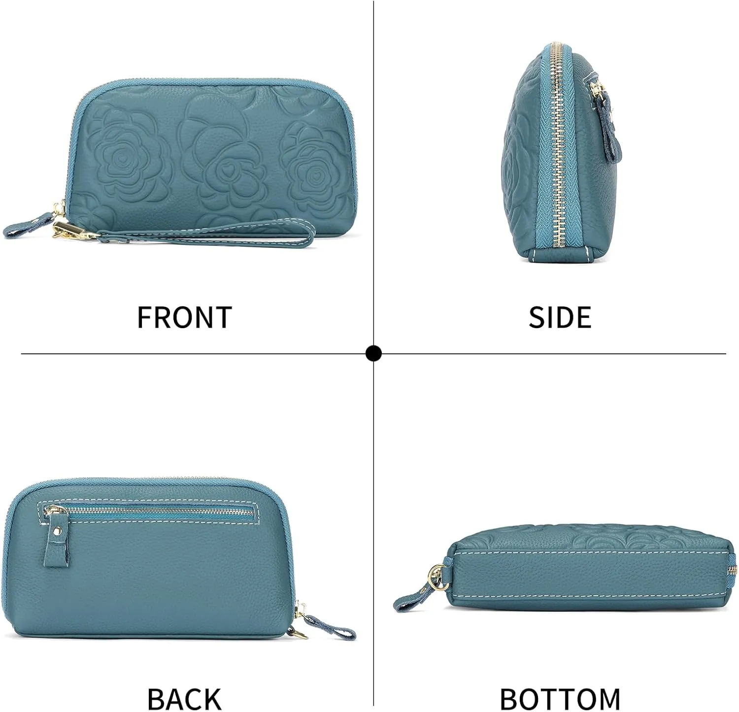SENDEFN Leather Wristlet for Womens Wallet RFID Blocking Double Zip Cell Phone Clutch Purse