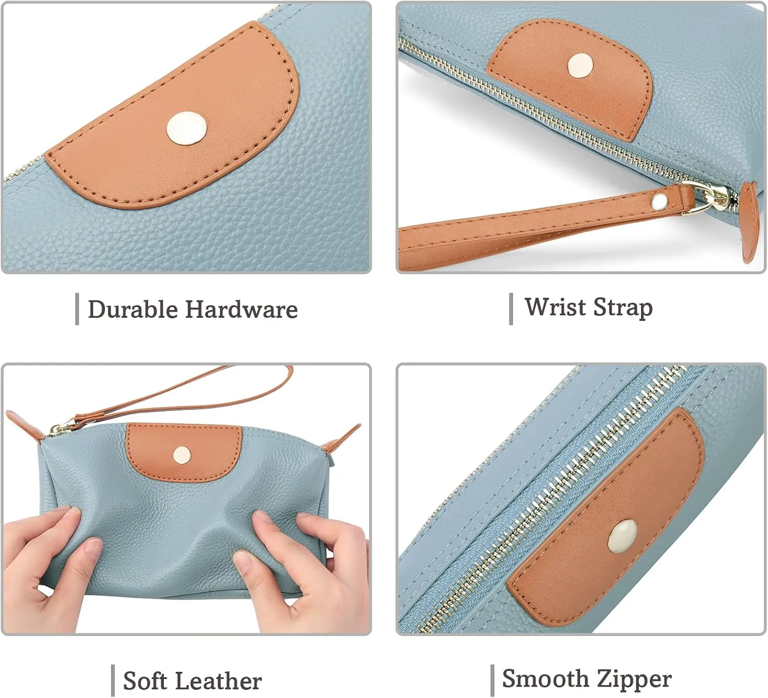 SENDEFN Leather Wristlet for Womens Wallet RFID Blocking Double Zip Cell Phone Clutch Purse