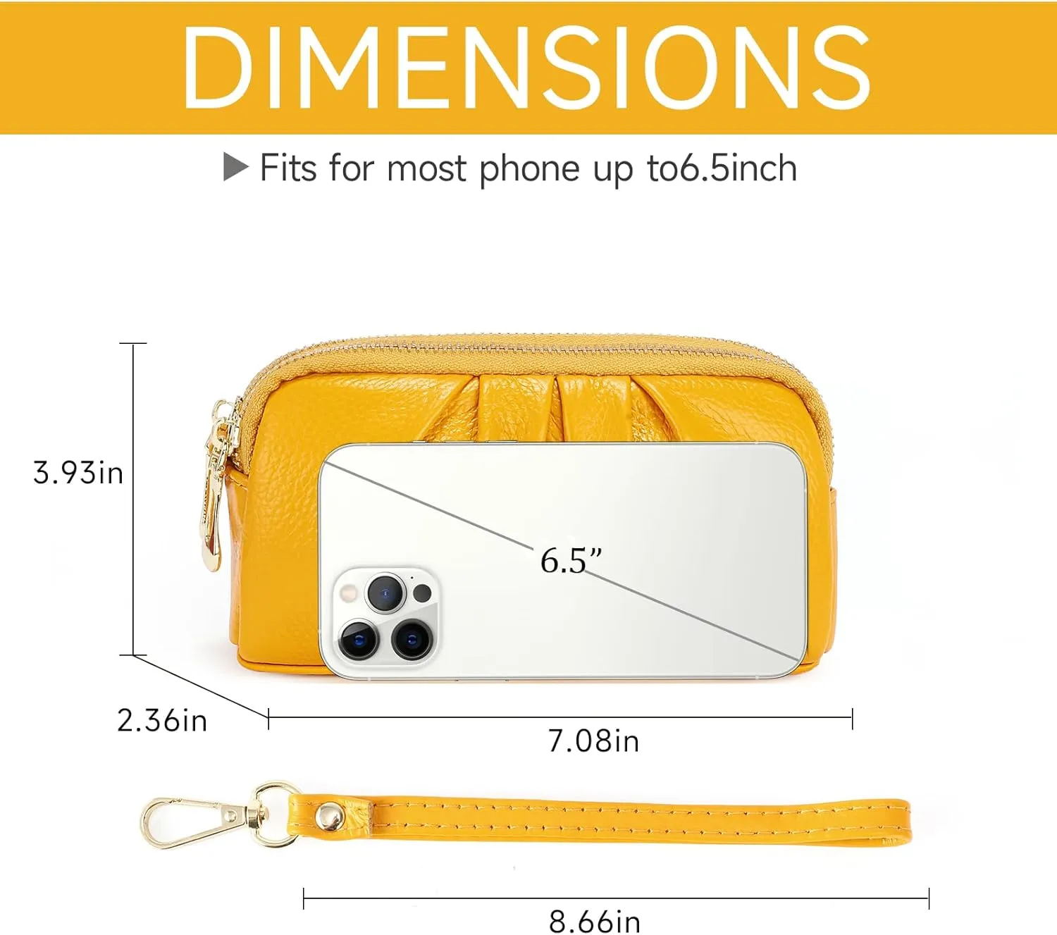 SENDEFN Leather Wristlet for Womens Wallet RFID Blocking Double Zip Cell Phone Clutch Purse