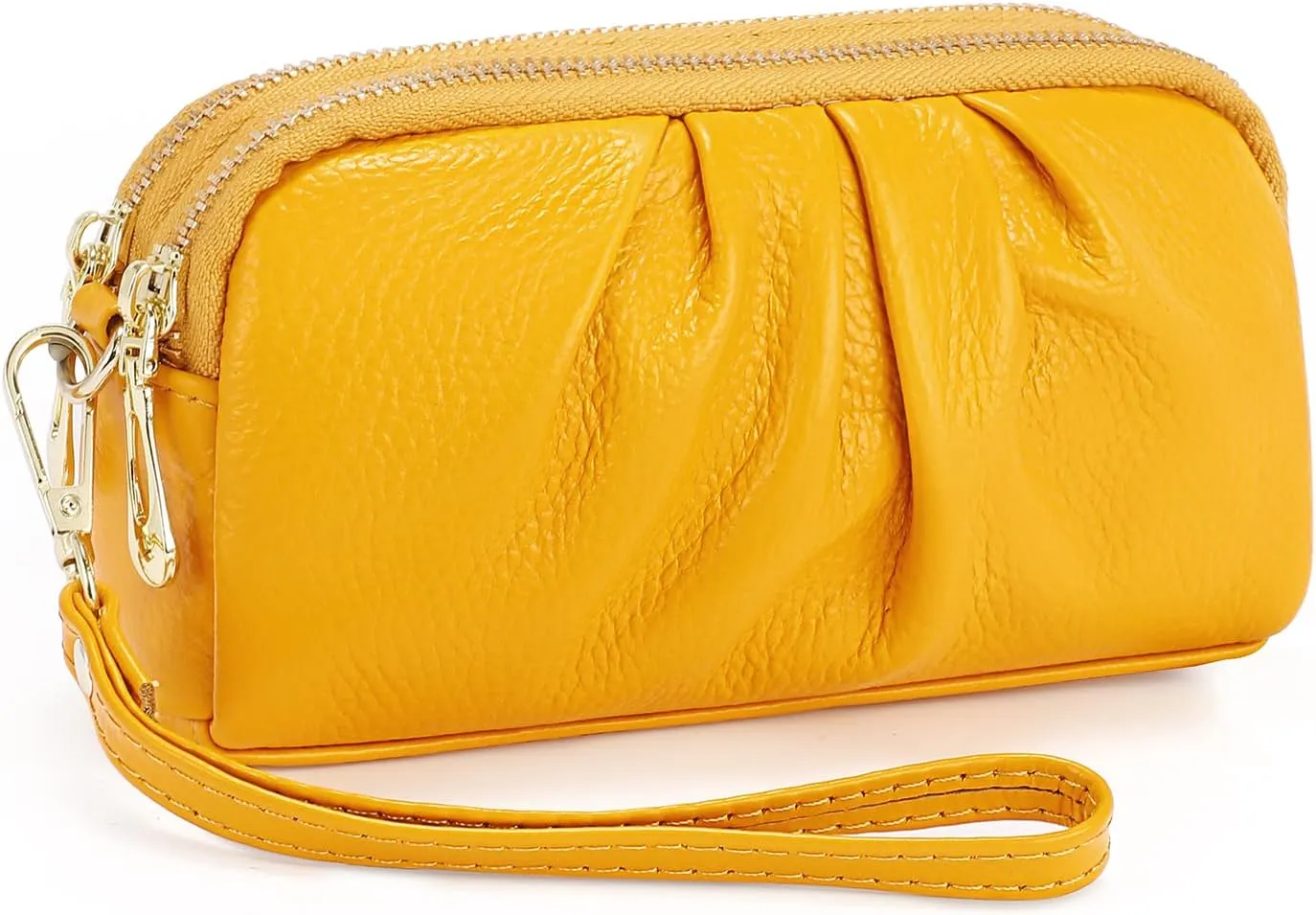 SENDEFN Leather Wristlet for Womens Wallet RFID Blocking Double Zip Cell Phone Clutch Purse