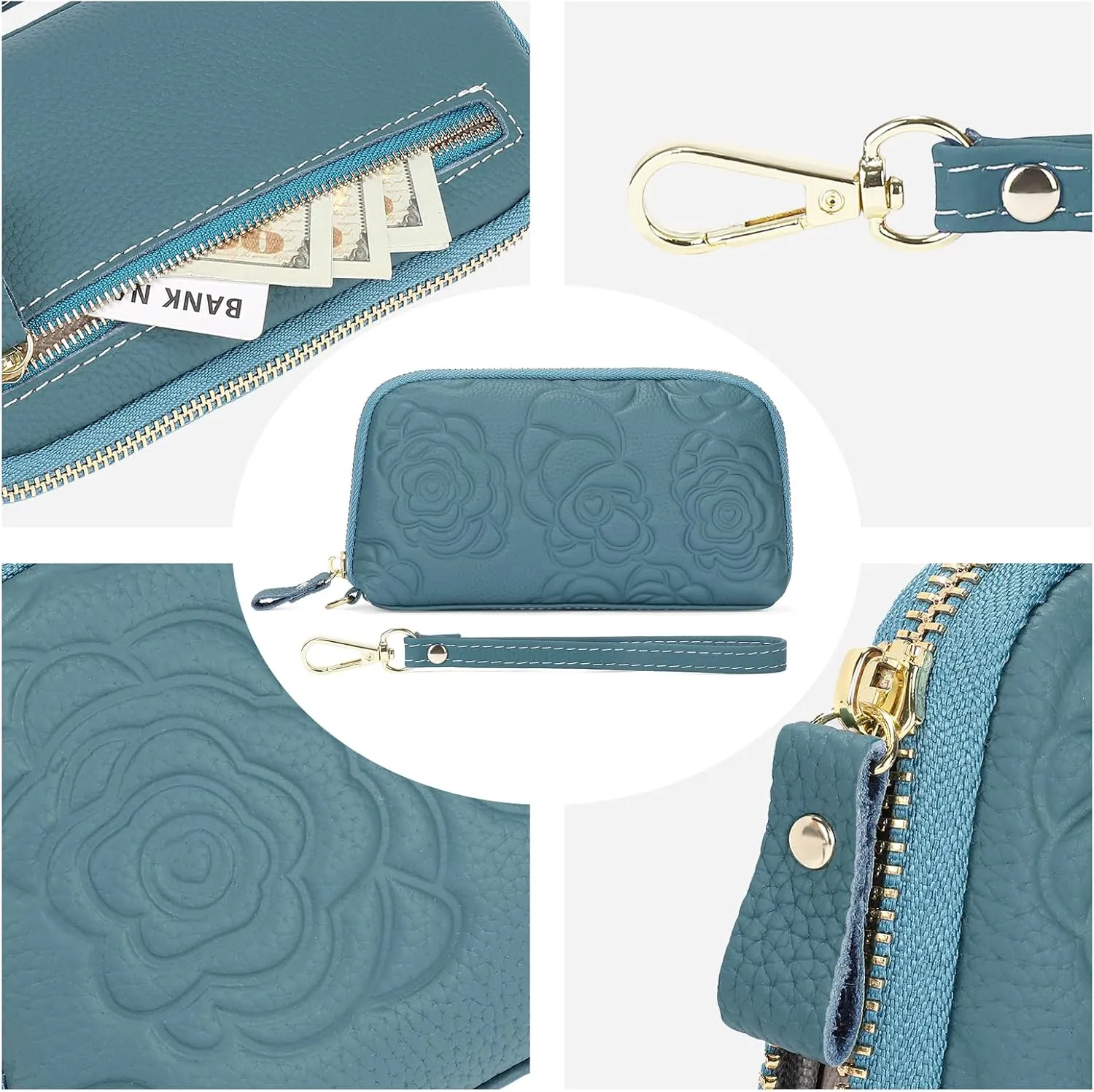 SENDEFN Leather Wristlet for Womens Wallet RFID Blocking Double Zip Cell Phone Clutch Purse