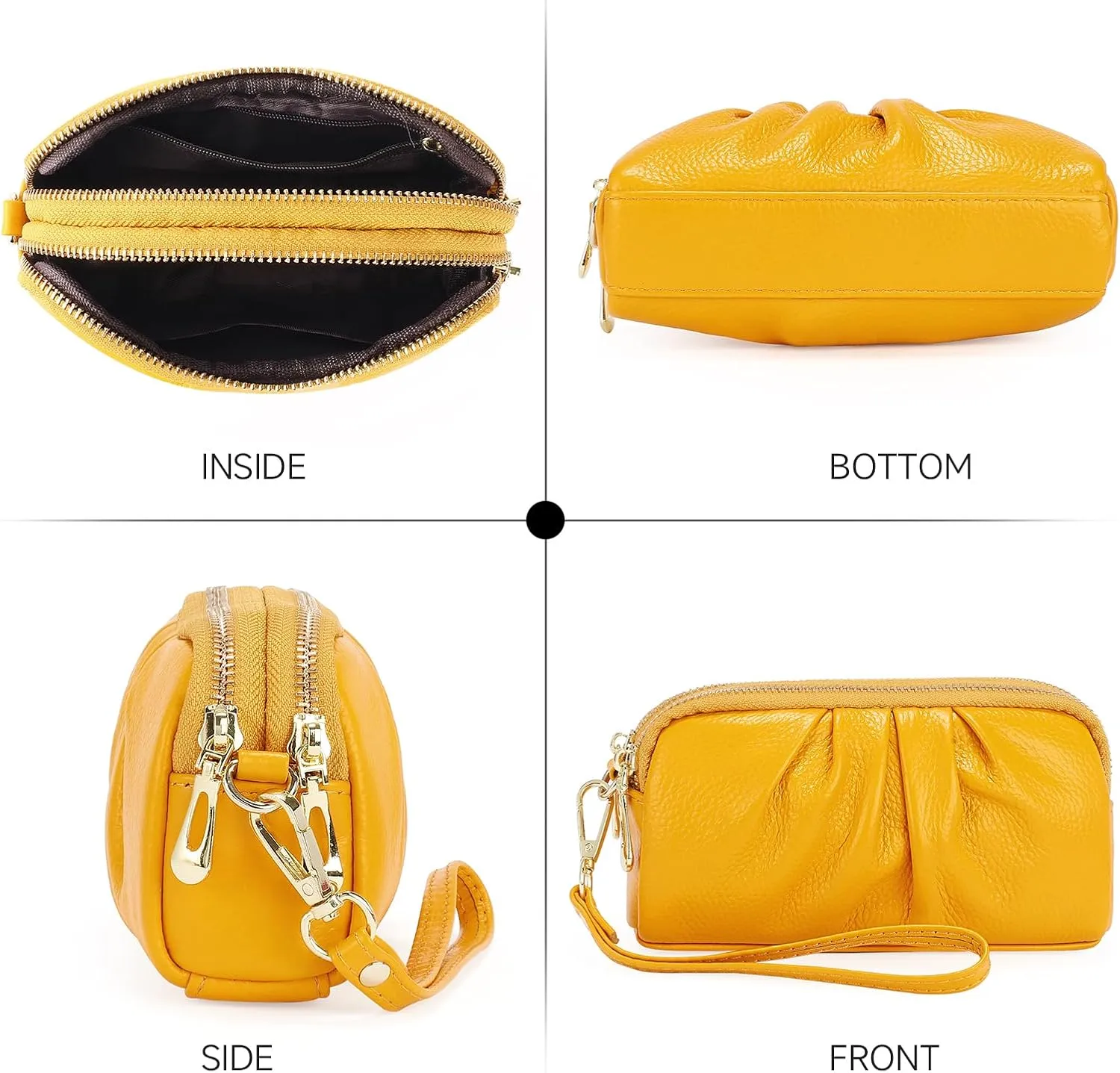 SENDEFN Leather Wristlet for Womens Wallet RFID Blocking Double Zip Cell Phone Clutch Purse