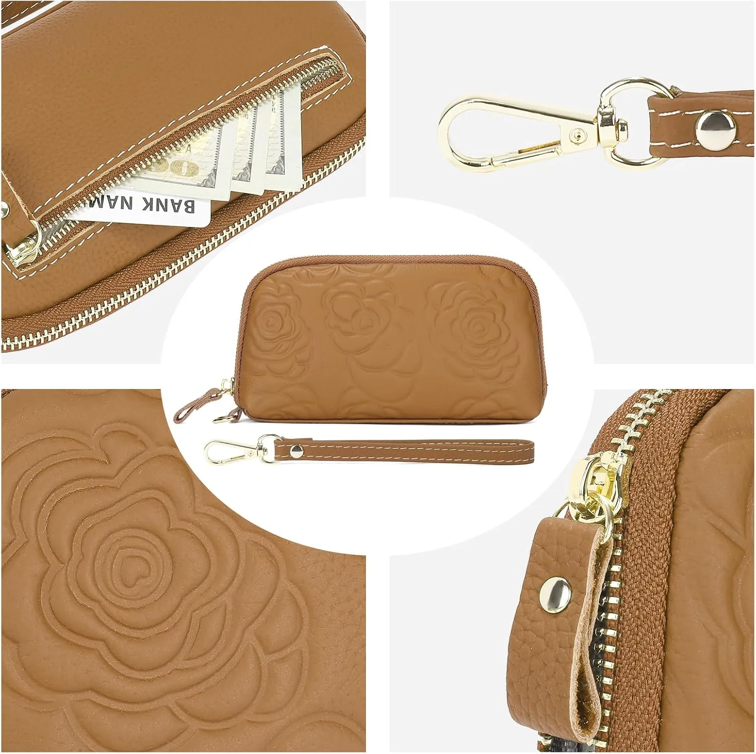 SENDEFN Leather Wristlet for Womens Wallet RFID Blocking Double Zip Cell Phone Clutch Purse