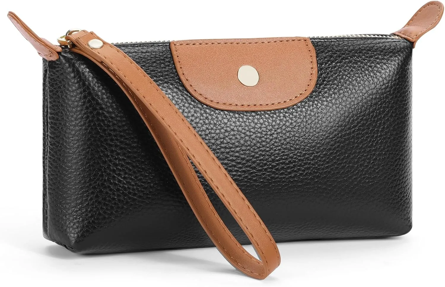 SENDEFN Leather Wristlet for Womens Wallet RFID Blocking Double Zip Cell Phone Clutch Purse