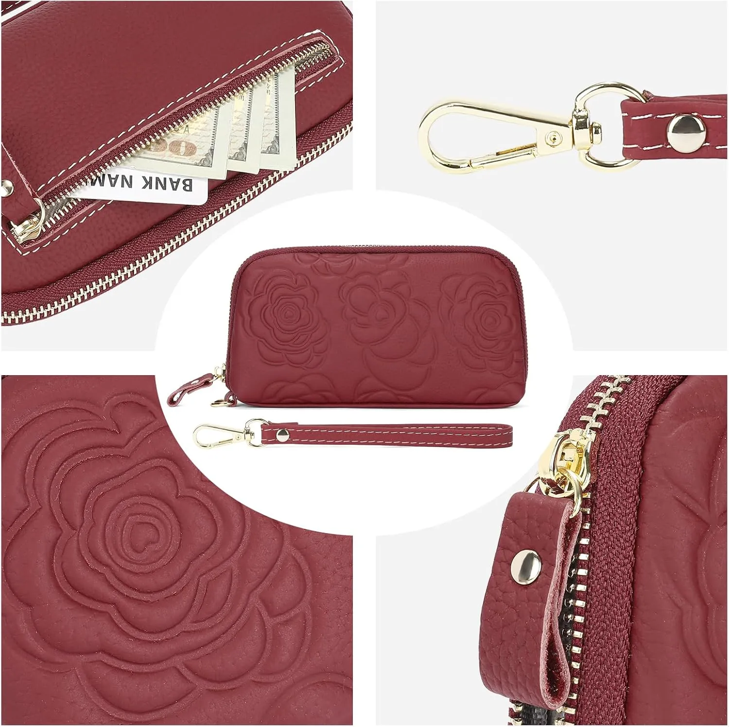 SENDEFN Leather Wristlet for Womens Wallet RFID Blocking Double Zip Cell Phone Clutch Purse