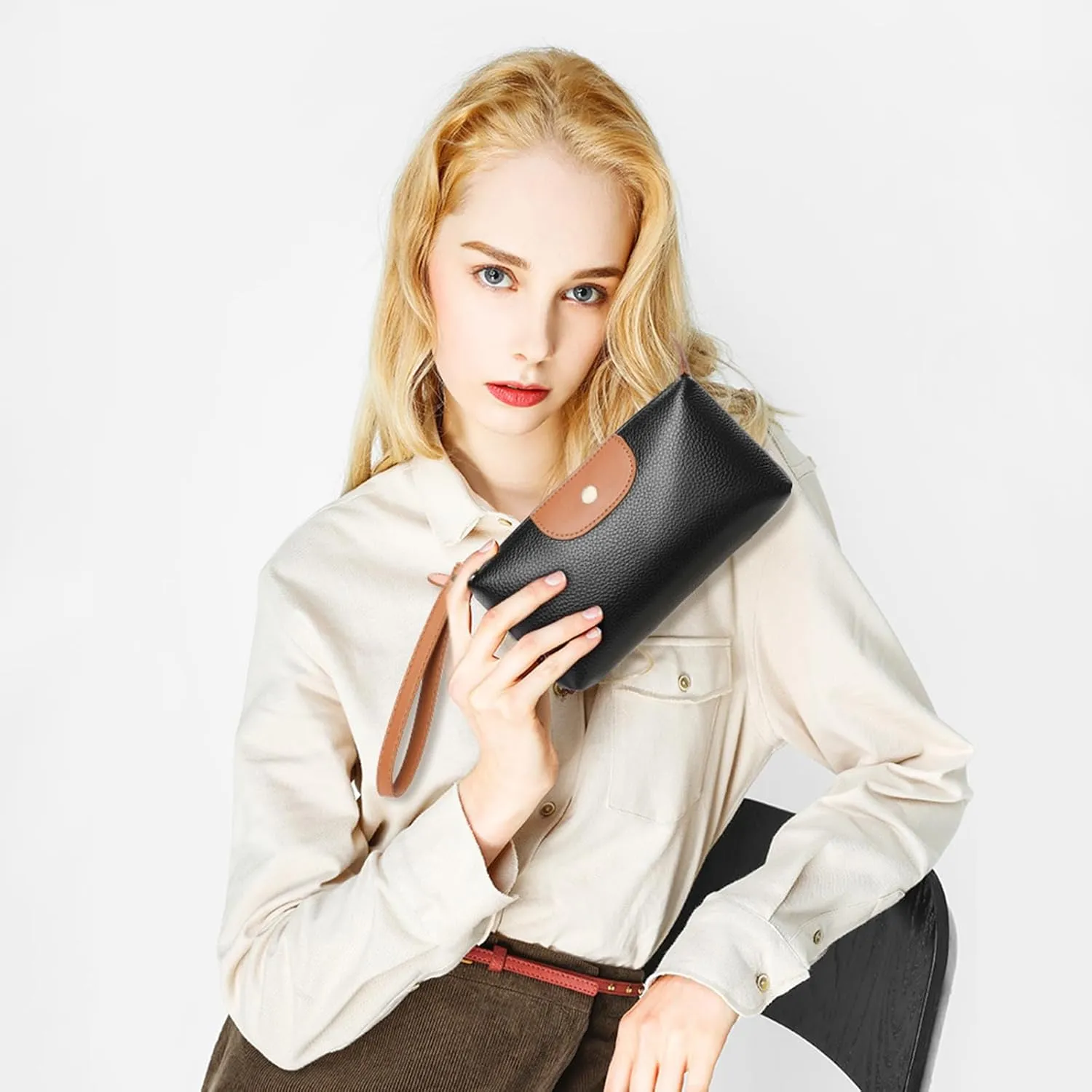 SENDEFN Leather Wristlet for Womens Wallet RFID Blocking Double Zip Cell Phone Clutch Purse