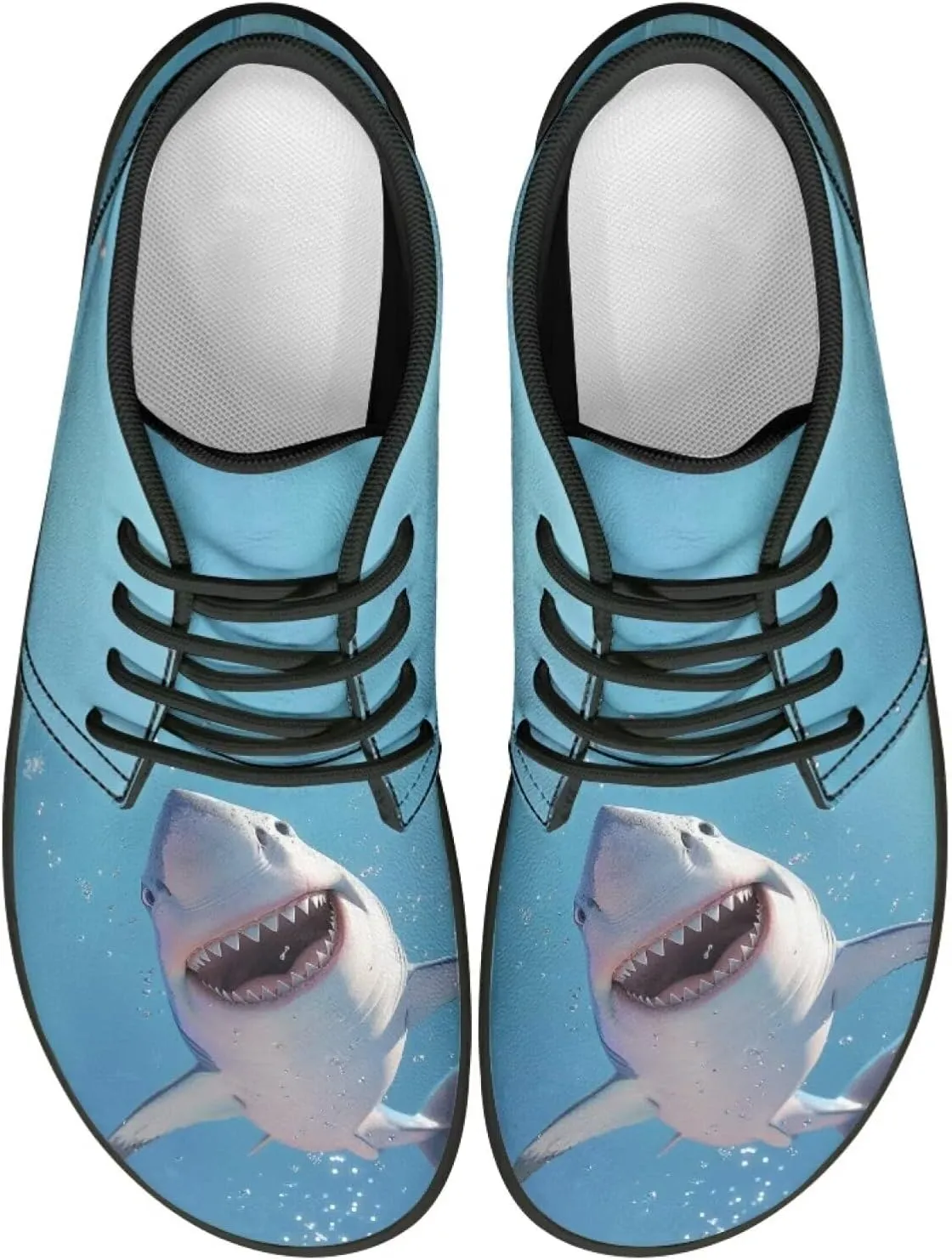 Sharks Design Zero Drop Barefoot Shoes - PU Leather Running Shoes, Grounded Footwear for Men