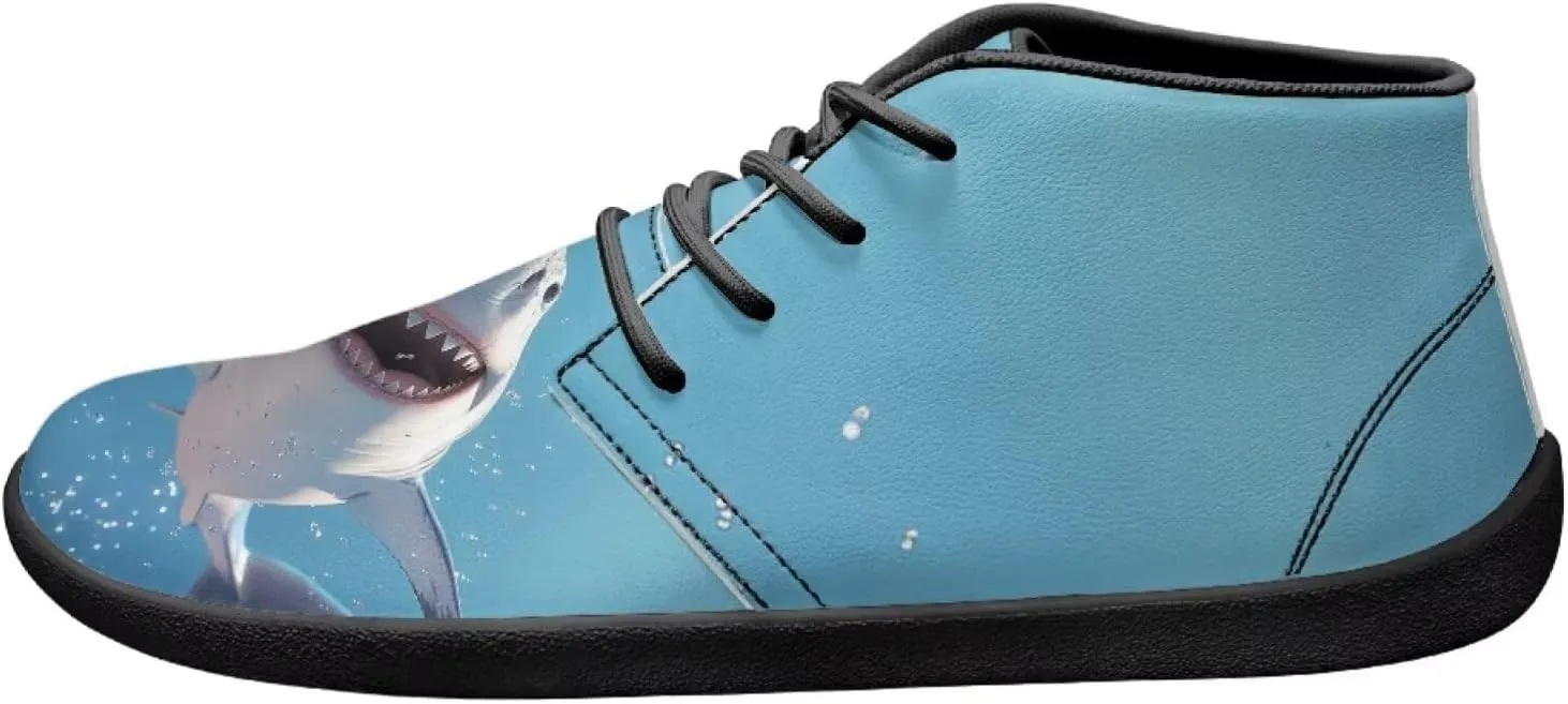 Sharks Design Zero Drop Barefoot Shoes - PU Leather Running Shoes, Grounded Footwear for Men