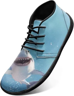 Sharks Design Zero Drop Barefoot Shoes - PU Leather Running Shoes, Grounded Footwear for Men