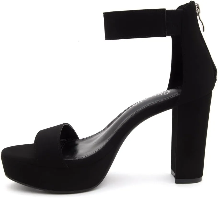 Shoe Land SL-Cutesy Women's Platform Heels Chunky Block High Heeled Sandals Open Toe Ankle Strappy High Heels Black Red Chunky Platform Heels for Prom Wedding Party