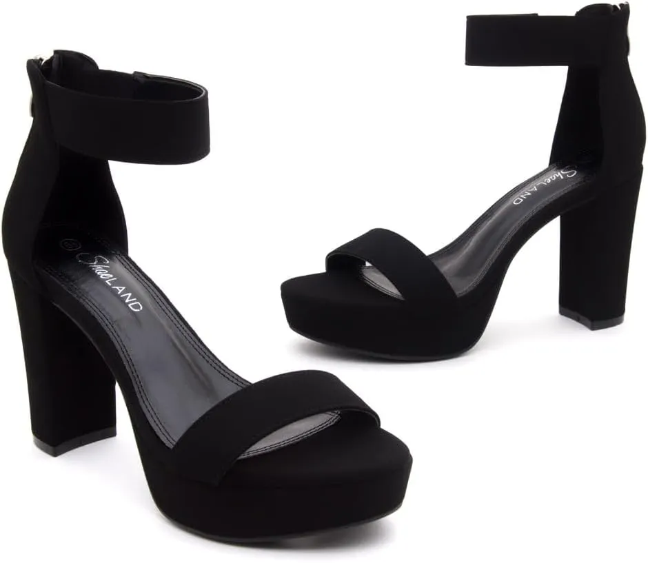 Shoe Land SL-Cutesy Women's Platform Heels Chunky Block High Heeled Sandals Open Toe Ankle Strappy High Heels Black Red Chunky Platform Heels for Prom Wedding Party