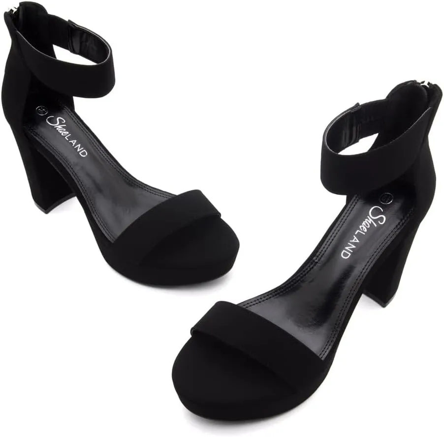 Shoe Land SL-Cutesy Women's Platform Heels Chunky Block High Heeled Sandals Open Toe Ankle Strappy High Heels Black Red Chunky Platform Heels for Prom Wedding Party