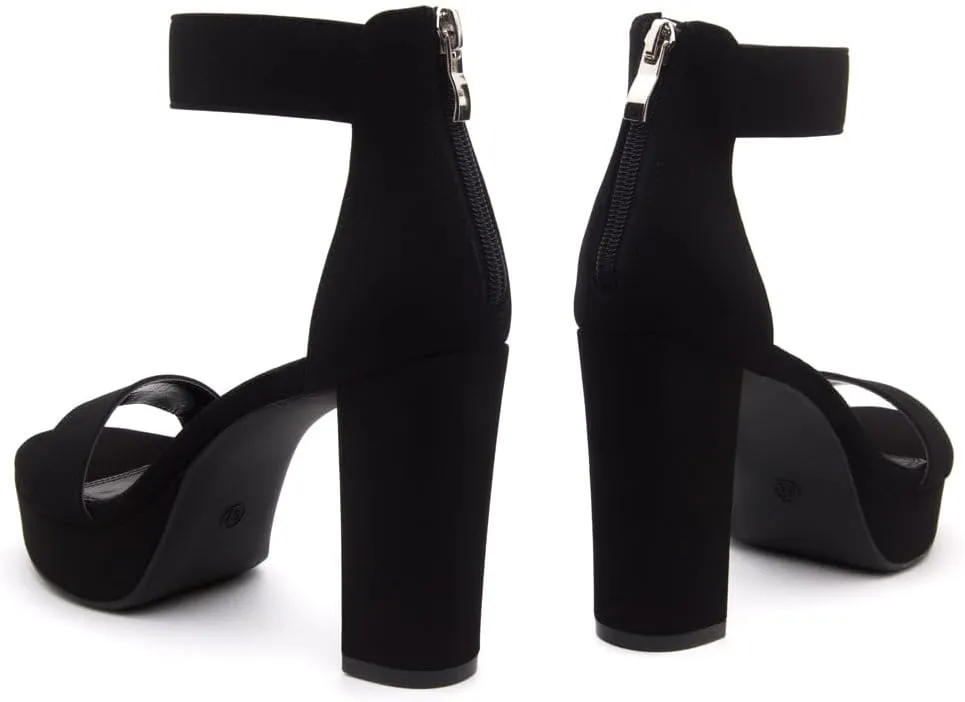 Shoe Land SL-Cutesy Women's Platform Heels Chunky Block High Heeled Sandals Open Toe Ankle Strappy High Heels Black Red Chunky Platform Heels for Prom Wedding Party