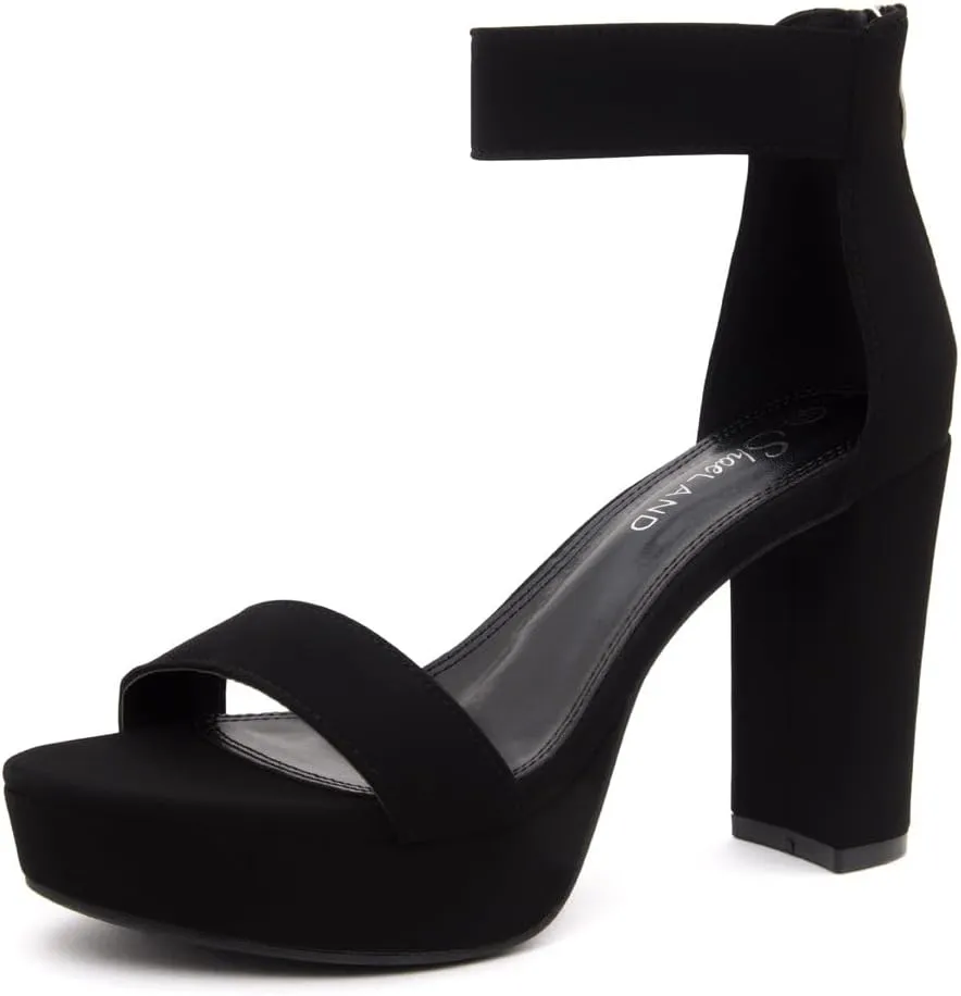 Shoe Land SL-Cutesy Women's Platform Heels Chunky Block High Heeled Sandals Open Toe Ankle Strappy High Heels Black Red Chunky Platform Heels for Prom Wedding Party
