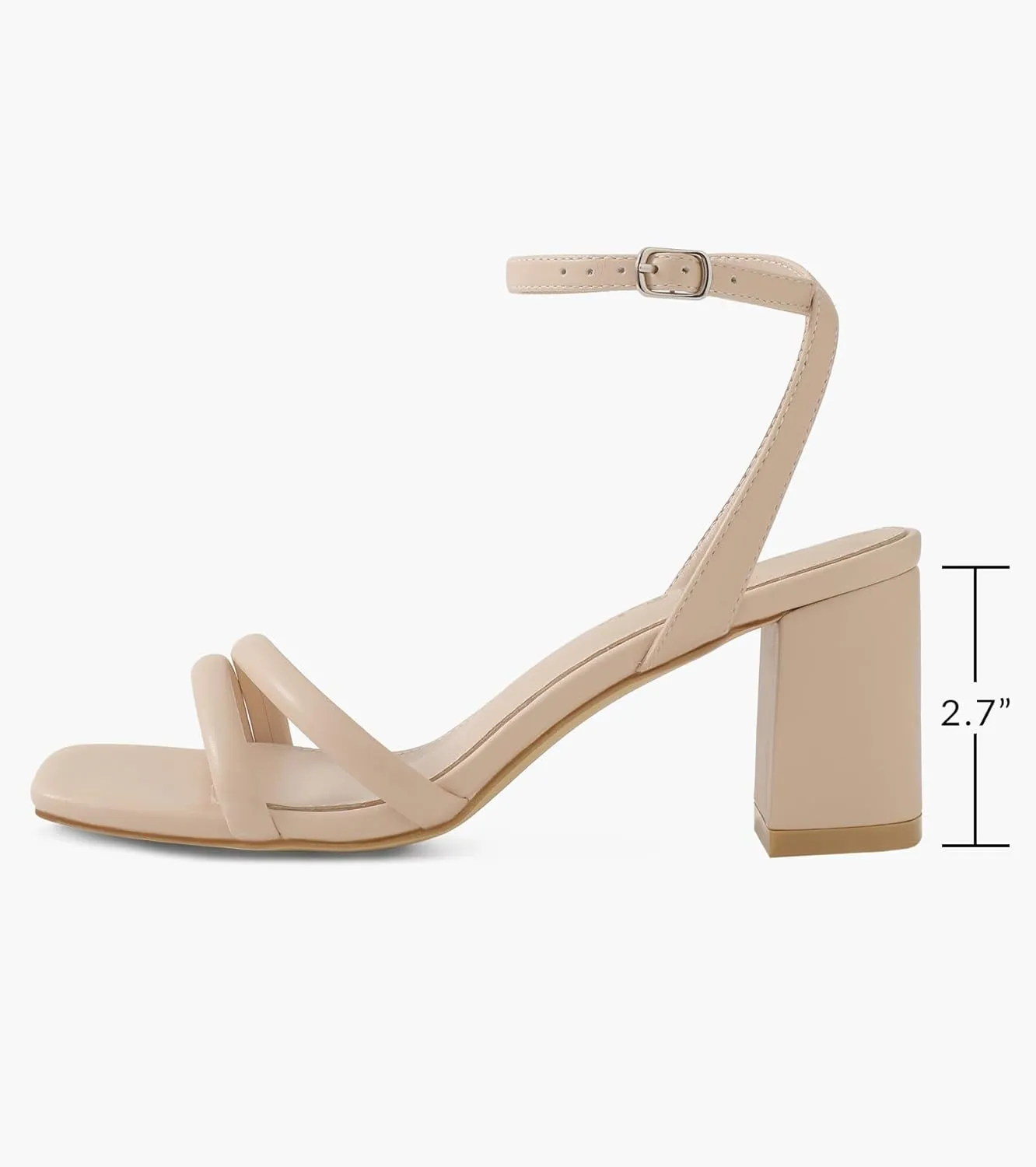 Shoe'N Tale Strappy Heels for Women Square Toe Chunky Block Heels Ankle Buckle Heeled Sandals