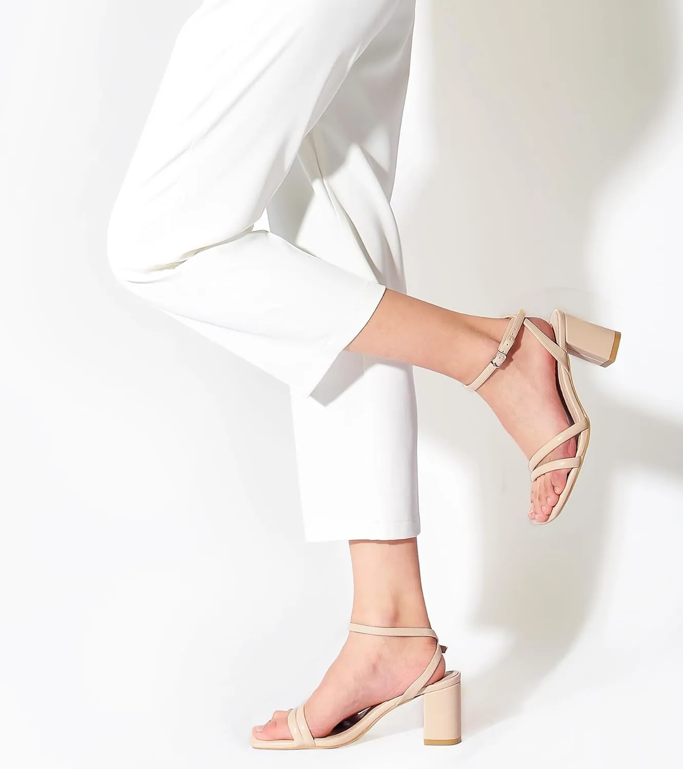 Shoe'N Tale Strappy Heels for Women Square Toe Chunky Block Heels Ankle Buckle Heeled Sandals